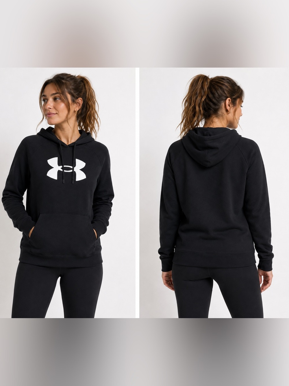 Under Armour Black Logo Pullover Hoodie Women’s Large – Relaxed/Unisex Fit
